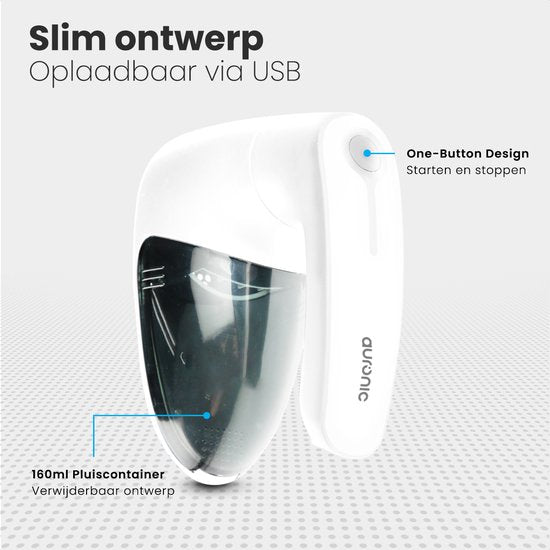 Auronic Elektrische Pluizenverwijderaar - Draadloos - 2 Extra Opzetstukken - Wit