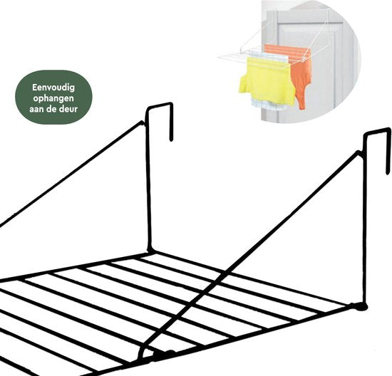 BRASQ Droogrek Hangend Zwart - 5 meter - Wasdroger voor Deur en Balkon - Wasrek inklapbaar - Wanddroogrek - ophangbaar droogrek- 53x71x27 cm