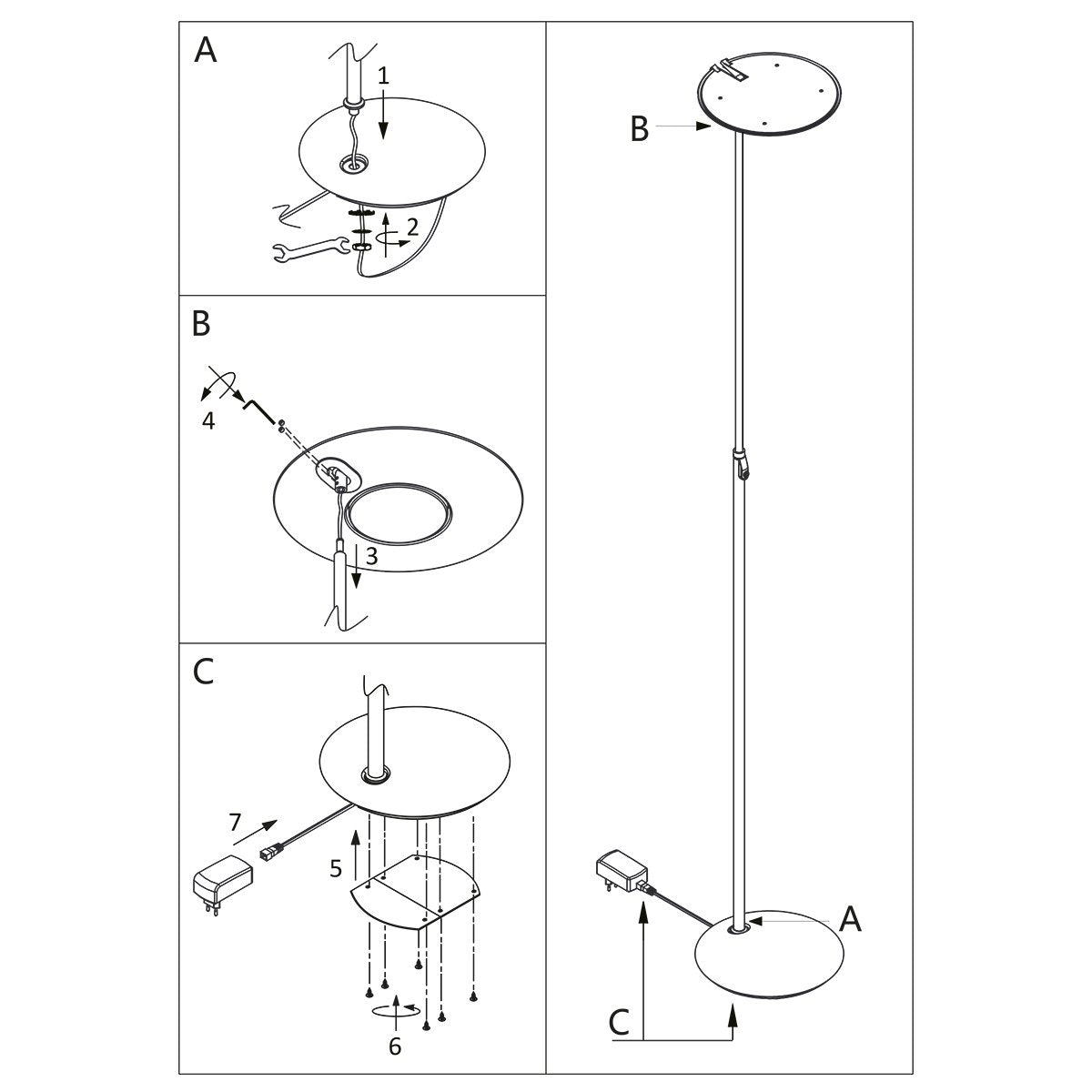 Vloerlamp Zenith LED 1477ZW zwart, hoogte 185 cm, kunststof en metaalmateriaal, kantelbaar, Steinhauer Exclusive