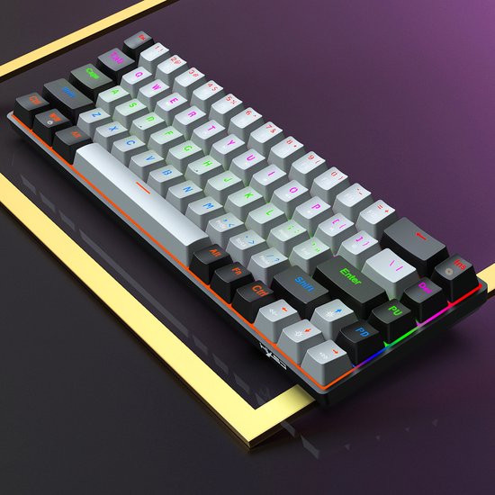 HXSJ V800 RGB Mechanisch gaming toetsenbord - QWERTY - 68 Keys - Blue Switch - Zwart grijs