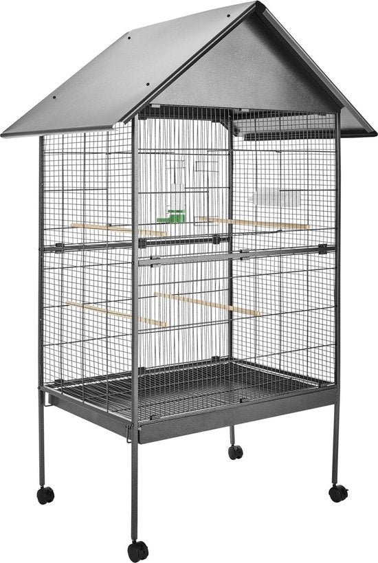 tectake® - vogelkooi - volière - met puntdak - 168 cm hoog - op wieltjes