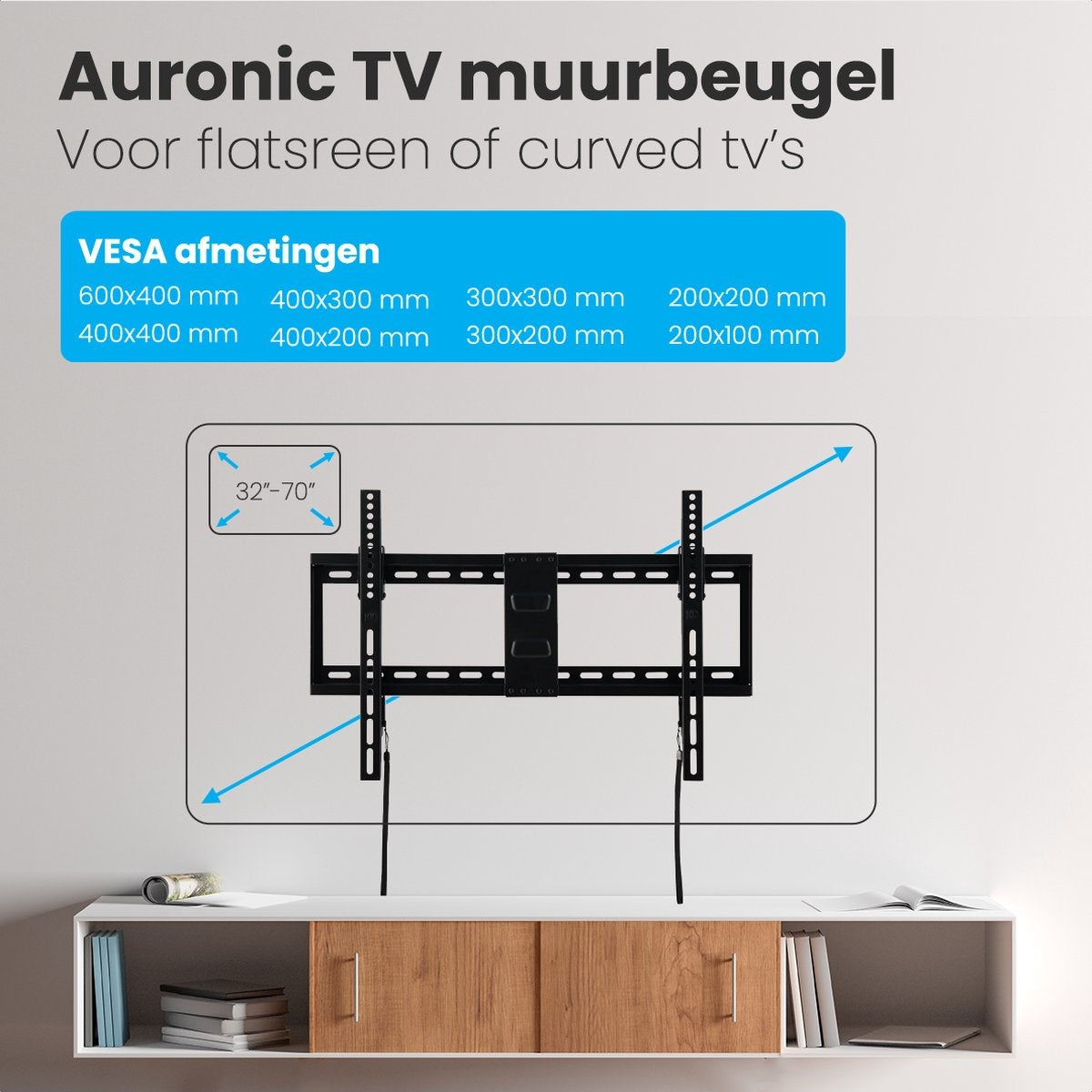 Auronic TV Beugel - Kantelbaar - 32 tot 70 inch - Tot 60 KG - Zwart