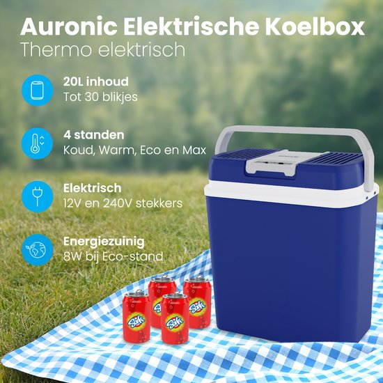 Auronic Koelbox Elektrisch 12V en 230 volt - Coolbox - Auto - Koelen en Verwarmen - 20L - Frigobox - Blauw