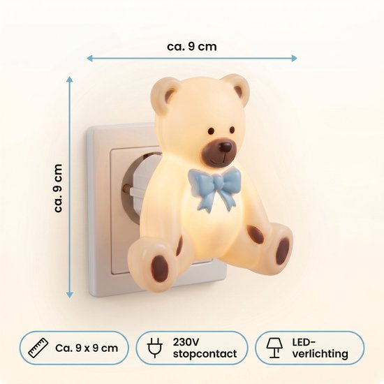 Cheqo® Nachtlampje Kinderen voor Kinderkamer en Babykamer - Baby Nachtlamp Beer Beertje - Stopcontact Lamp - LED Nachtlicht voor Slaapkamer - Stekkerlampje Dier Sfeerlampje - Warm Wit Stopcontactlampje voor Kind en Kindje