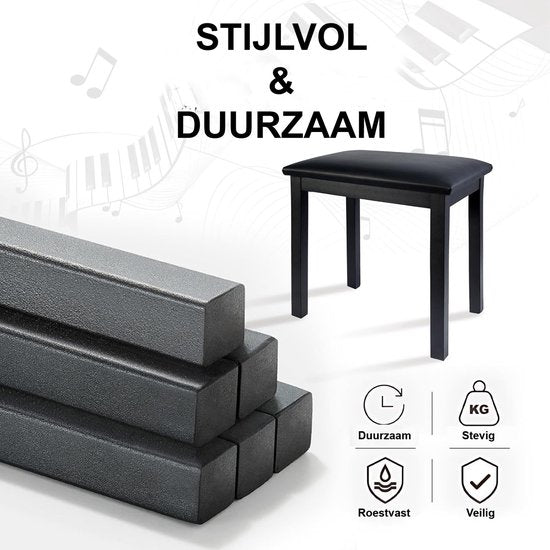 Finesse Pianokruk - Staal - met Kussen - Pianobank - Pianostoel - Zwart