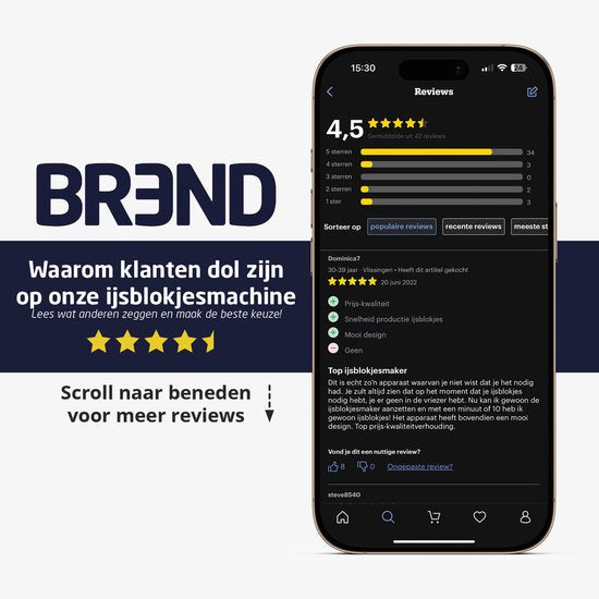 BREND BR-2213 IJsblokjesmachine met Schep en Lekbak - Grote L of Kleine S Ijsklontjes - Draagbare IJsblokjesmaker – 10 kg in 24 uur - Zilver
