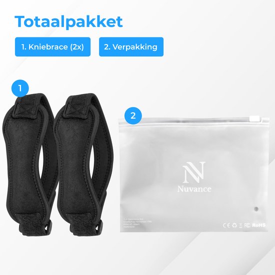 Nuvance - Patellabrace - Kniebrace - Set van 2 Kniebraces - Knieband voor Ondersteuning - Kniebandage voor Sport