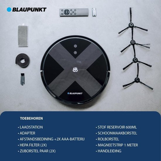 Blaupunkt Bluebot XVAC – Robotstofzuiger met Laadstation – Gyro Navigatie - Met dweilfunctie door los te verkrijgen dweilmodule