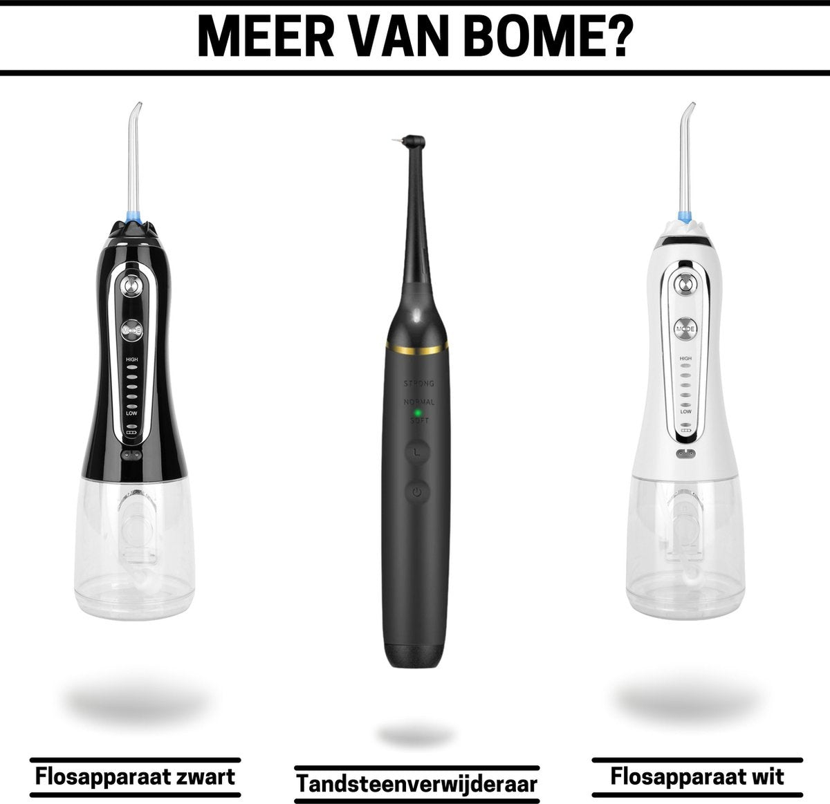 BOME Tandsteenverwijderaar – Incl. 3 Opzetstukken, Spiegeltje & Pincet – 11000 rpm – Zwart