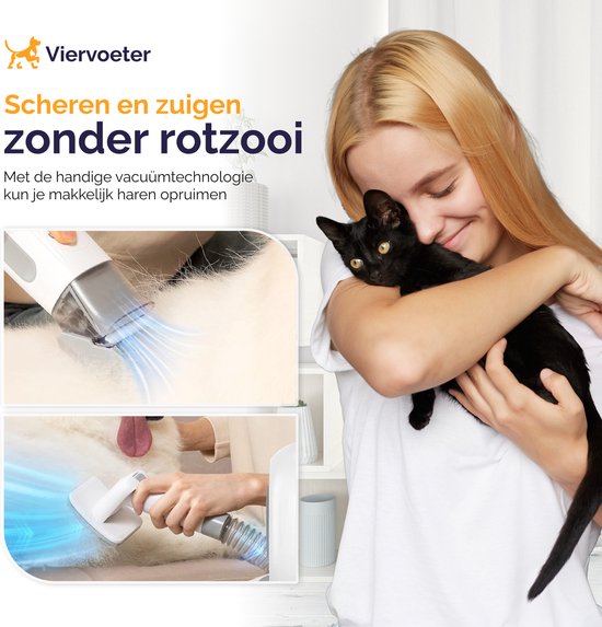 Viervoeter® Professionele 15 Delige Hondentondeuse met stofzuiger - Voor dikke vacht - Zuigen & Trimmen - Verzorginsset - Katten en Honden