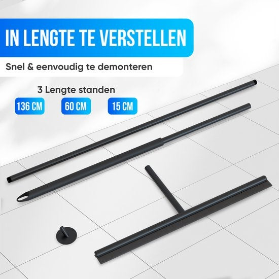 Avalo Vloertrekker met Steel - Luxe Vloerwisser - Aluminium Water Trekker - Douche Wisser - Badkamer - Zwart - 136x40 CM