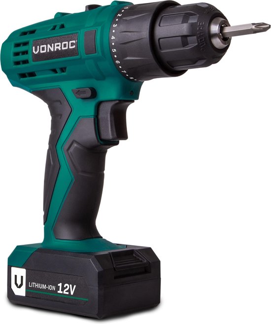 VONROC Accuboormachine – 12V Li-Ion – Incl. aluminium opbergkoffer, 46 accessoires, 2x accu & lader