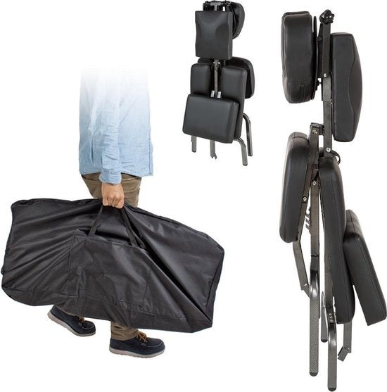 tectake® - Massagestoel, behandelstoel met dikke bekleding zwart inclusief zwarte draagtas