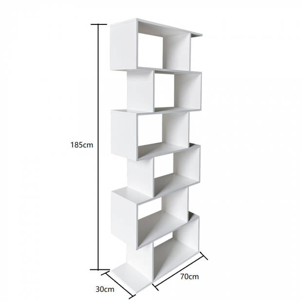 VDD Moderne Boekenkast - Wandkast met Gestapelde Kubussen - 185 cm Hoog - Wit - 30x70x185cm