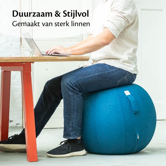 Bckz Zitbal Linnen 65 CM - Zitballen met Hoes - Balanskruk – Luxe Yoga Bal - Ergonomische Bureaustoel Bal - Groenblauw