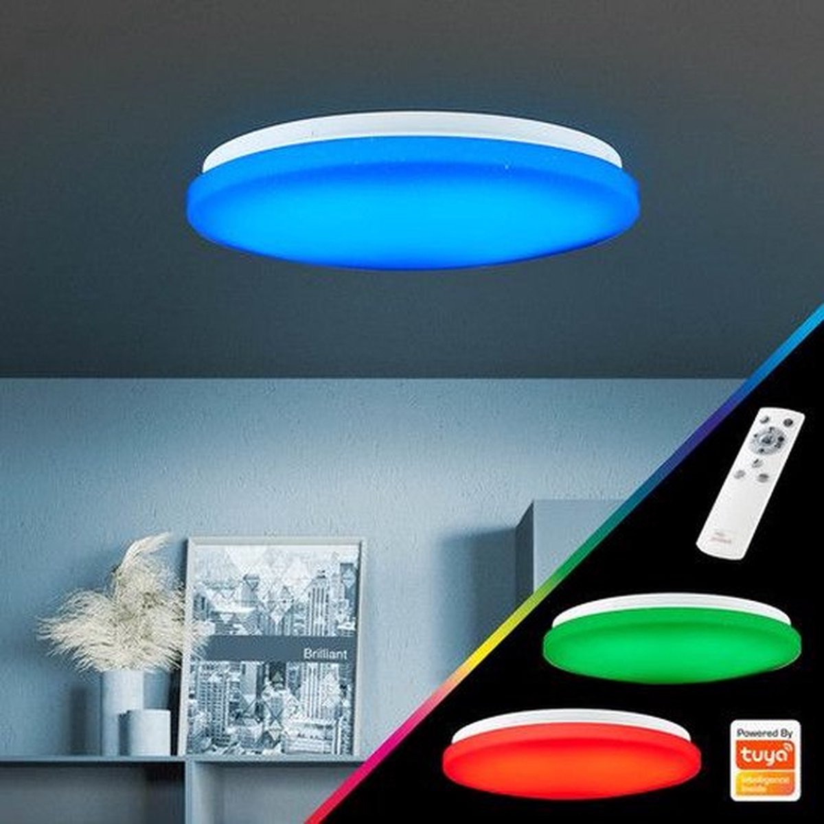 Brillant Heddy LED Plafondlamp 39 cm - Wit - 22W Geïntegreerde LED - Slimme Tuya App Bediening