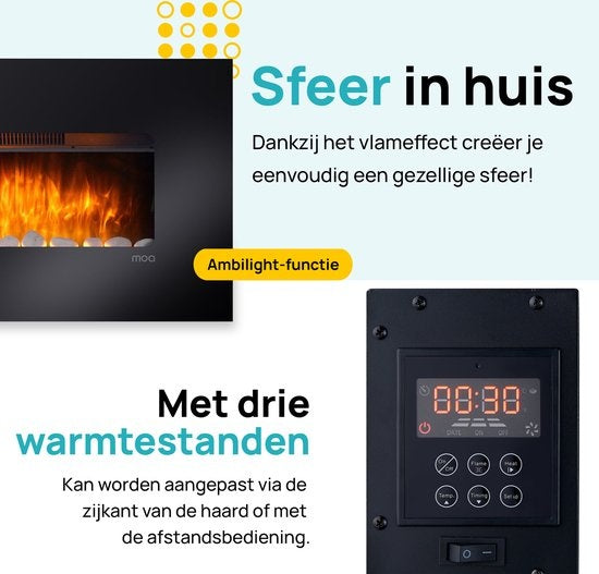 MOA Elektrische Haard - Sfeerhaard - Kachel - Zwart - Afstandsbediening - Ambilight - EF201FB