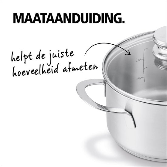 BRABANTIA ENJOYMENT Kookpot/kookpan - Ø 24 cm - RVS - Glazen deksel - PFAS-vrij - Geschikt voor inductie