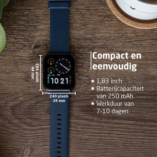 BREND Smartwatch voor Dames en Heren - Stappenteller, Bloeddrukmeter en Hartslagmeter - Sporthorloge - Waterdicht – Blauw
