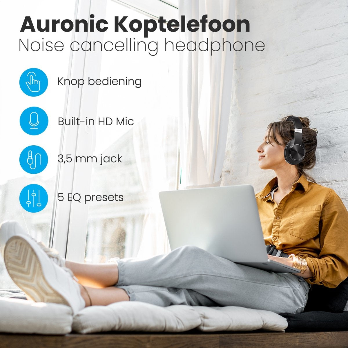 Auronic QuietSound Bluetooth Koptelefoon - Draadloos - Over-ear Hoofdtelefoon - Active Noise Cancelling - Zwart