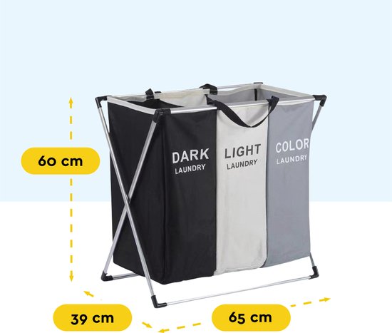 BRASQ Wasmand Opvouwbaar 3 vakken - Wassorteerder 65x39x60 cm - Wasbox Multi color - 118 Liter - Basket