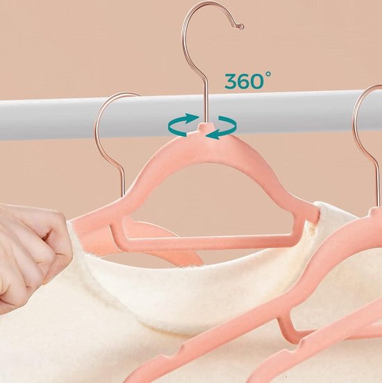 Fluwelen Kleerhanger 50 stuks Anti-slip Jashanger Draaibare Haak in Roze Goud - Ruimtebesparend 45 cm lang voor Kleding - Roze CRF21PK50 kledinghangers