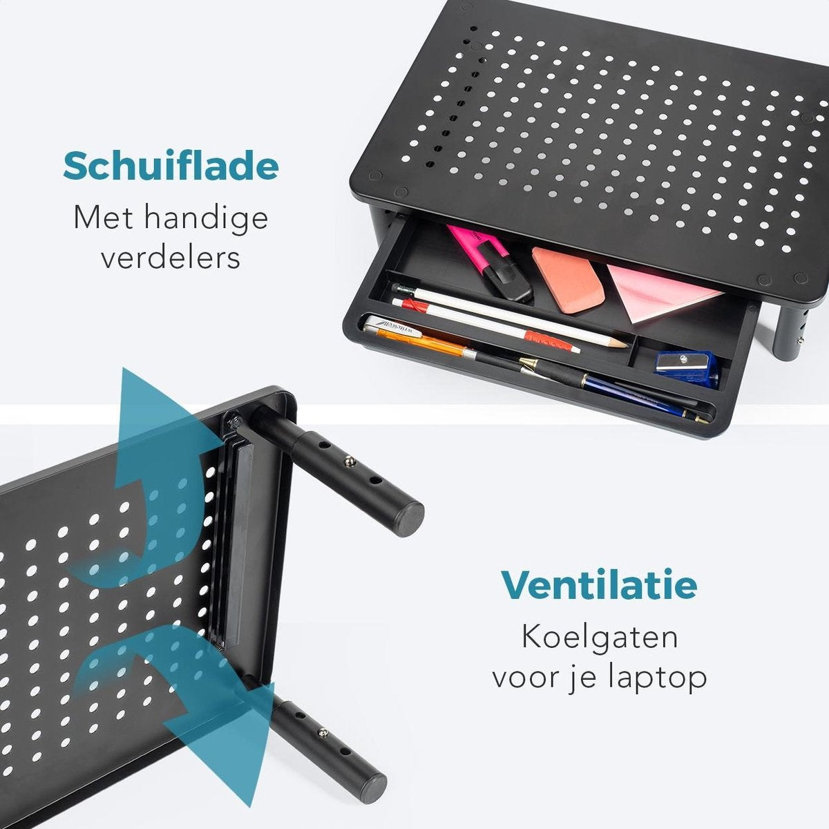 Auronic Monitorstandaard - Monitor Verhoger - Beeldscherm Verhoger - 2 Stuks - Verstelbaar - 37 x 23,5 x 10 cm - Metaal - Zwart
