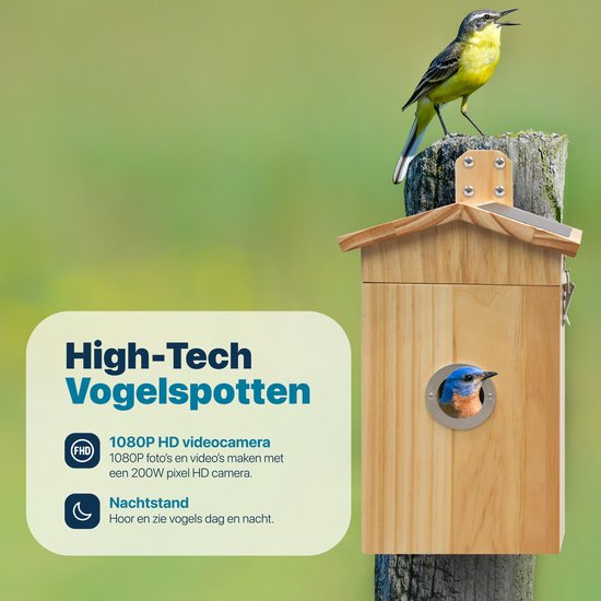 Vogelhuisje met Camera en Audio - Vogelhuisjes Hangend - Hout - Nestkastje - Dubbel zonnepaneel