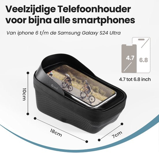 Telefoonhouder Fiets - Waterdicht en Touchscreen Compatibel - GSM Houder Fiets - tot 6,4" Telefoons - met Opbergvak - Zwart - van Saaf
