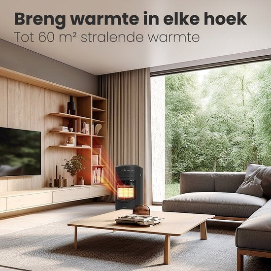Auronic Mobiele Gaskachel - met Wieltjes - tot 60 m² - 4200W Heater - Inclusief Gasdrukregelaar en Gasslang - Inclusief Opberghoes - Zwart