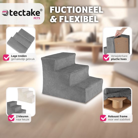 tectake® huisdiertrap, instaphulp met wasbare hoes, extra vlakke trap, (grijs, 37 x 45 x 34,5 cm)