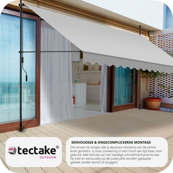 tectake - klemluifel - Zonnescherm – Zonneluifel - Verstelbaar - Klem-zonwering - Zonnescherm Balkon - 400 x 180 cm - lichtgrijs – zonwering - 404970