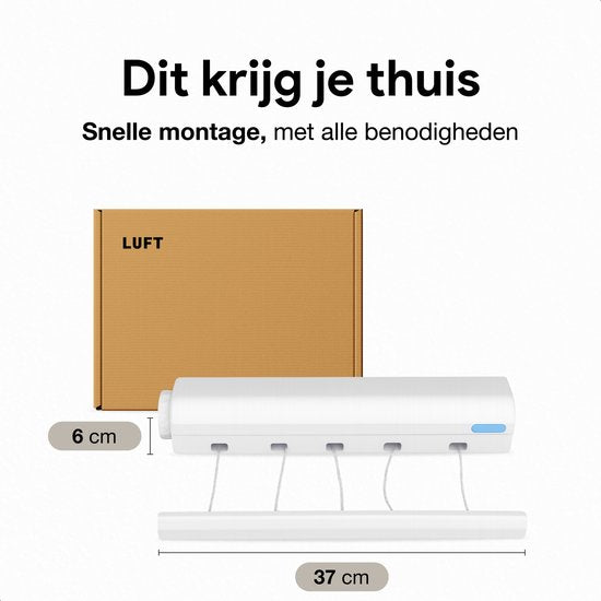 Luft Uittrekbare Wand Waslijn – 5 Lijnen – 4m – Hangend Droogrek voor Binnen & Buiten – Compact & Uitschuifbaar