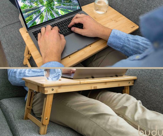 Budu Laptoptafel - Bedtafel - Banktafel - Laptoptafel verstelbaar - Laptoptafeltje Bamboe hout - Laptopstandaard - Ontbijttafel - Ontbijt op bed