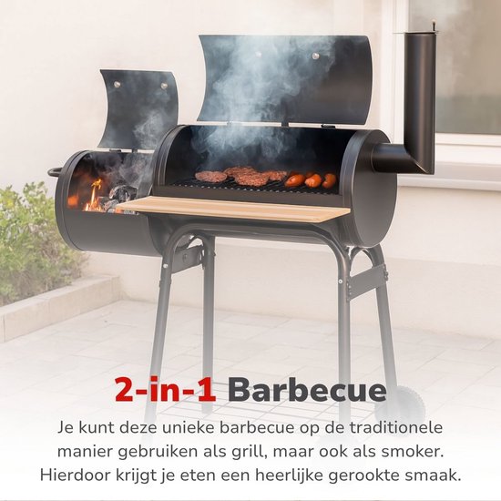 alpina Smokerbarbecue - BBQ Smoker - met Aparte Smoker - Instelbare Schoorsteen - 104 x 58 x 114 cm