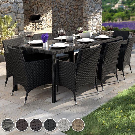 tectake - Wicker zitgroep 8 stoelen en 1 tafel - incl. beschermhoes - grijs - 403710