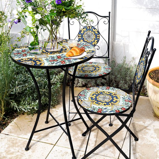 AXI Amélie Bistro Stoelen – Inklapbaar – Klassiek Multikleur – Metalen inklapbare tuinstoelen – Hoge rugleuning – Set van 2 stuks – Mozaïeklook – Ingelegd met keramische tegels – 150 kg draagkracht – Tuin, terras of balkon