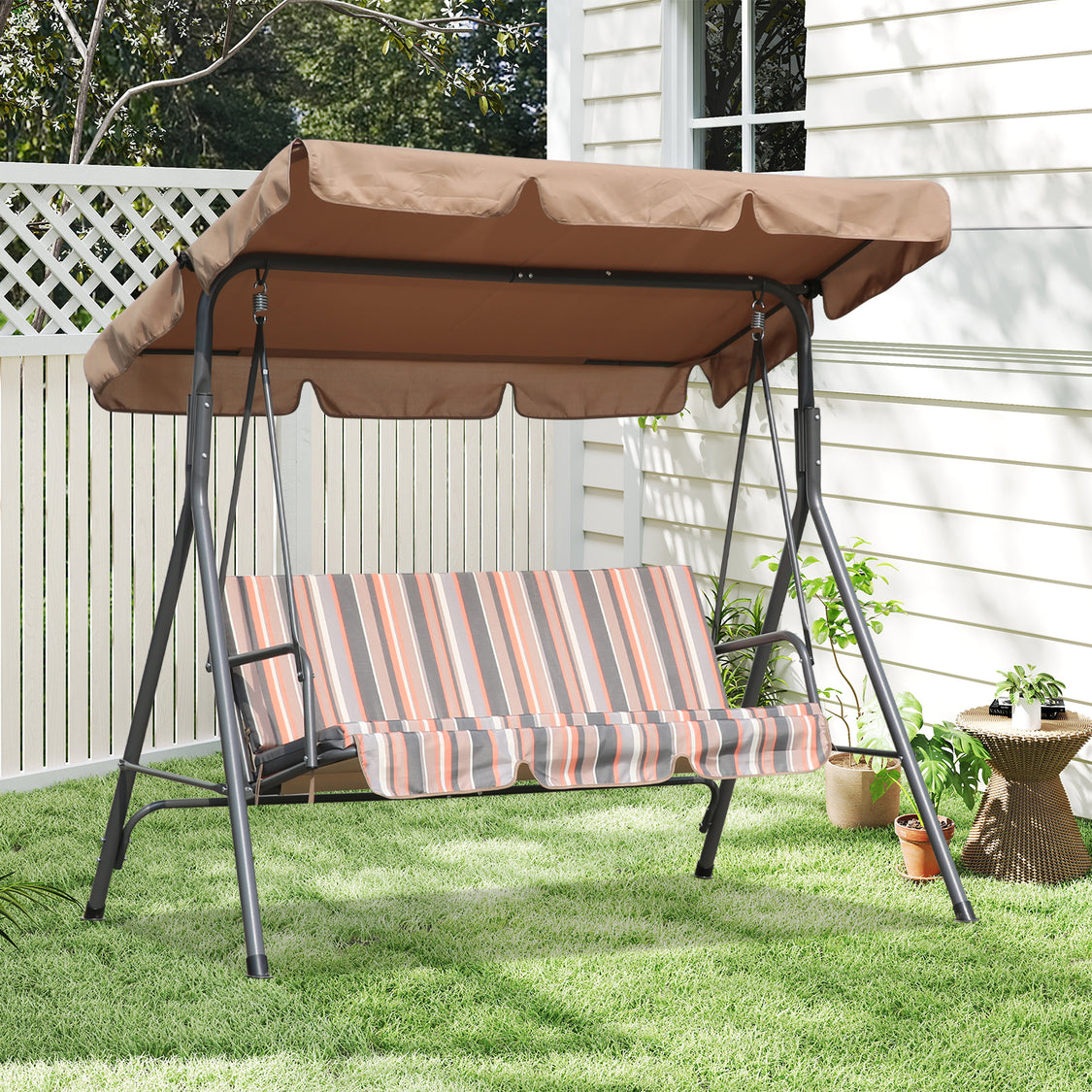 Angel Living 3-zits Tuinschommel - met Verstelbaar Zonnescherm - Khaki - 169 x 110 x 151 cm