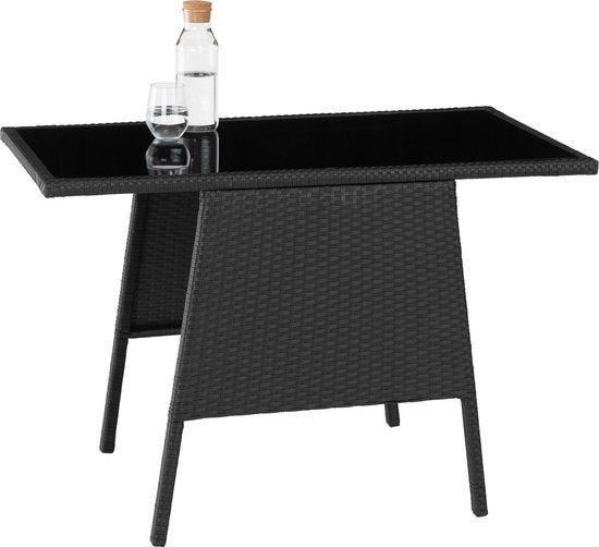 tectake® - wicker zitgroep voor 2 personen, ruimtebesparend buitenmeubilair, 2 fauteuils en 1 tafel, ideale balkonloungeset, tuinmeubelen, terrasmeubilair weerbestendig - zwart - poly-rattan