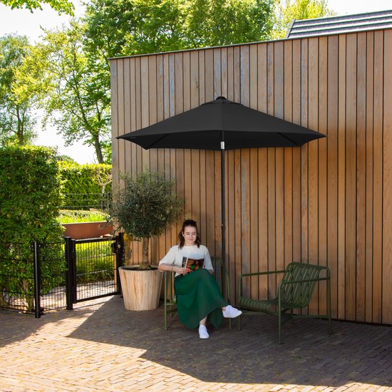 VONROC Premium Parasol Torbole – Ø200cm - Duurzame stokparasol – UV werend doek - Antra-ciet/Zwart – Incl. beschermhoes
