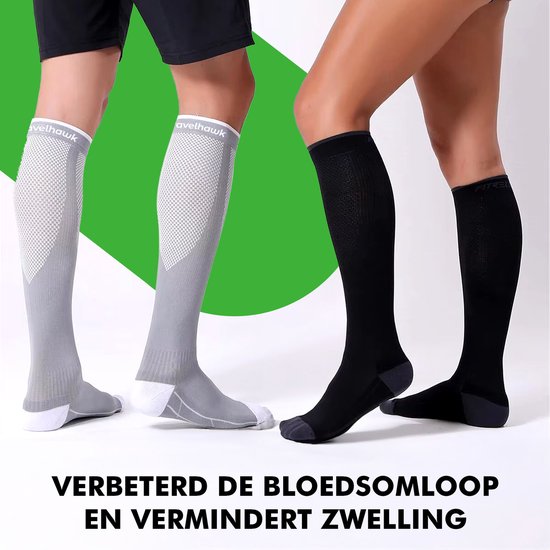 Travelhawk Compressiekousen Wit - 3 Stuks - Hardloopsokken - Premium Compressiesokken - Running Socks - Vochtafdrijvend - Skisokken - Voorkom Blessures & Spierpijn - S/M