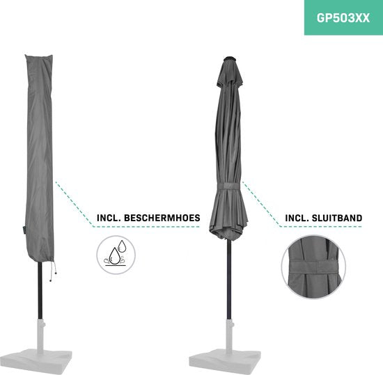 VONROC Premium Stokparasol Recanati Ø300cm – Incl. beschermhoes - Ronde parasol - Kantelbaar – UV werend doek - Grijs