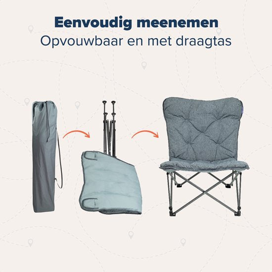 TRVLMORE Campingstoel - Opvouwbaar - Incl. Draagtas - Kampeerstoel - Vlinderstoel - 136 kg draagvermogen - Grijs