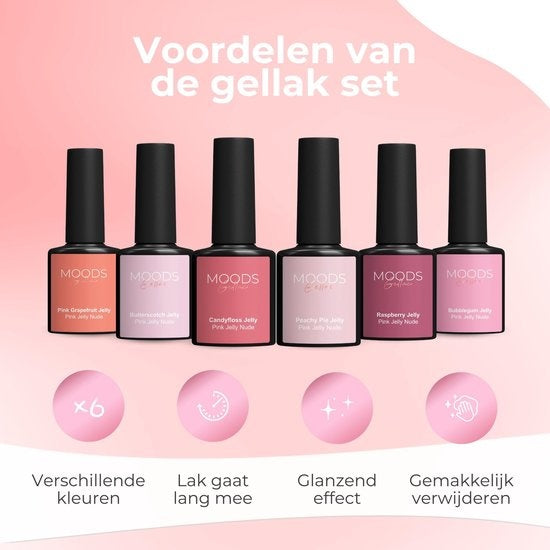 Moods Gellac 6-delige Set - Transparante Gel Nagellak - 8ML - Pink Jelly Nude Edition - Gellac - Nagels - Gellak Starterspakket - Nude Kleuren