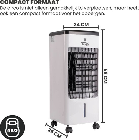 Technolife TL-2701 Aircooler met Afstandsbediening en Timer - 3.5L - Wit/Zwart