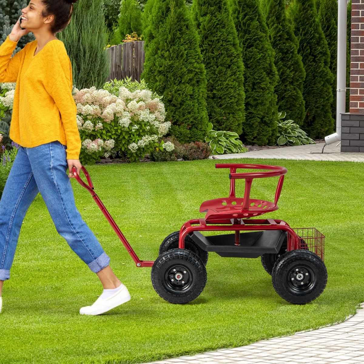 Coast Tuinwagen met rolzitting - uittrekbare handgreep - opbergruimte - rood