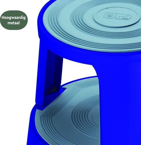 BRASQ Opstapkrukje Premium Blauw - Draagvermogen 150 kg - Opstapkruk - Olifantenvoet - Kantoorkruk - Roltrap - Kruk - Metaal