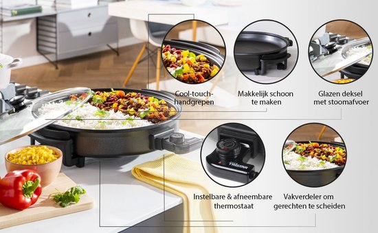Tristar Hapjespan PZ-2964 - Elektrische Hapjespan met Deksel 40 cm - Snackpan XXL - Anti-aanbaklaag en Regelbare Thermostaat - Maximale temperatuur 280⁰ C - Zwart