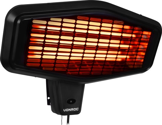 VONROC Sfeervolle terrasverwarmer – Amiata 2200W – Krachtige infraroodlamp – 3 warmteniveaus – Voor muur montage