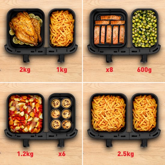 Tefal Easy Fry Dual XXL EY9428 - Dubbele Airfryer XXL - 11L - Lades 6.5L & 4.5L - 7 Programma's - Voor 8-10 Personen